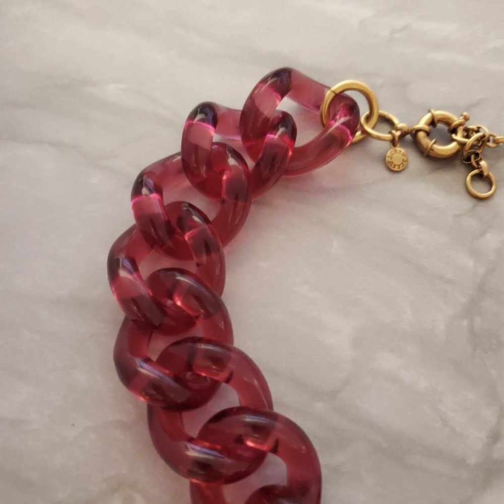 💖 J.Crew Dark Burgandy Wine Pink Chunky Lucite Acrylic Resin Link Necklace 💖 - Picture 6 of 7